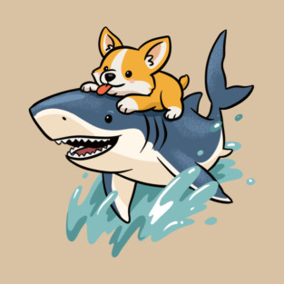 Corgi riding Shark T-Shirt