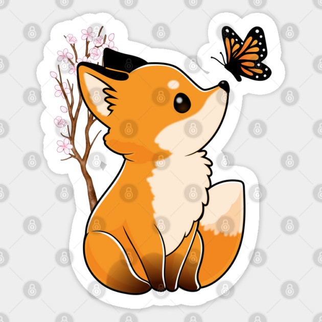 Fox and Butterfly Sticker by GoshWow®