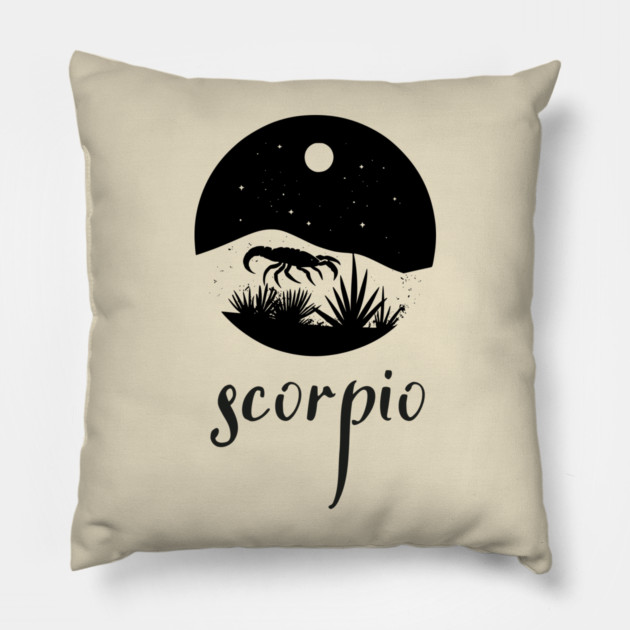 Scorpio Zodiac Sign Moonlit Landscape Pillow by TuncGK