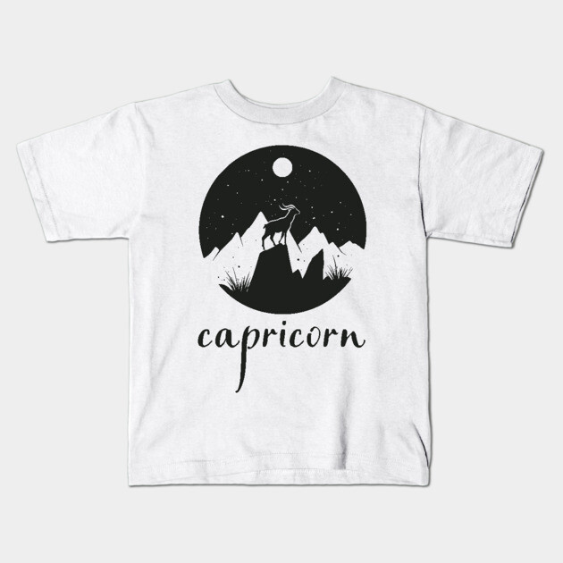 Capricorn Zodiac Sign Mountain Goat Art Kids T-Shirt by TuncGK