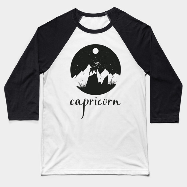Capricorn Zodiac Sign Mountain Goat Art Baseball T-Shirt by TuncGK