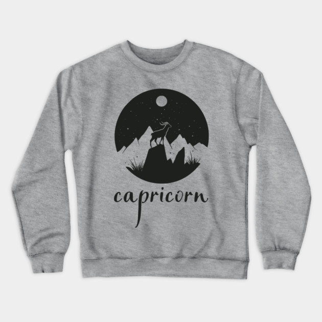 Capricorn Zodiac Sign Mountain Goat Art Crewneck Sweatshirt by TuncGK