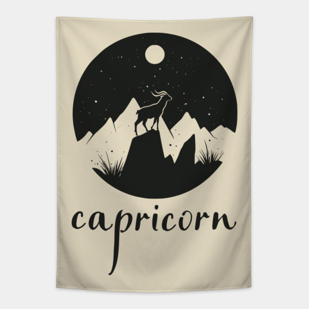 Capricorn Zodiac Sign Mountain Goat Art Tapestry by TuncGK
