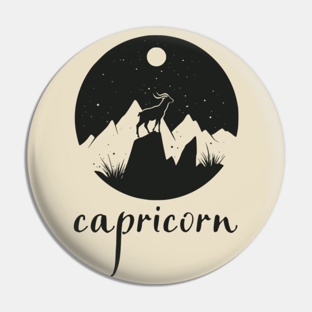 Capricorn Zodiac Sign Mountain Goat Art Pin by TuncGK