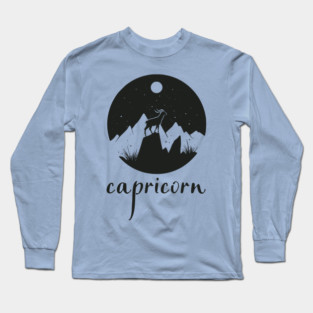 Capricorn Zodiac Sign Mountain Goat Art Long Sleeve T-Shirt