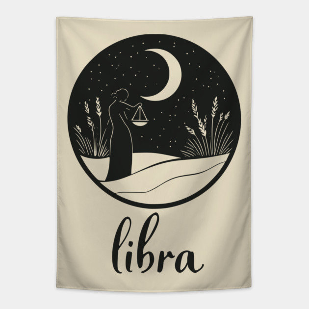 Libra Zodiac Sign Celestial Balance Art Tapestry by TuncGK