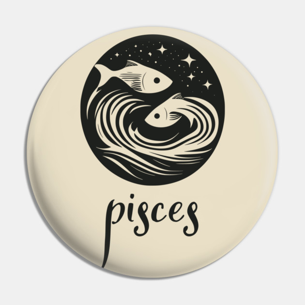 Pisces Zodiac Sign Mystical Fish Artwork Pin by TuncGK
