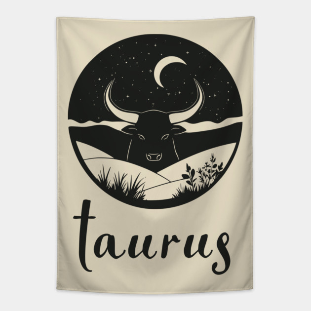 Taurus Zodiac Sign Bull Moon Art Tapestry by TuncGK