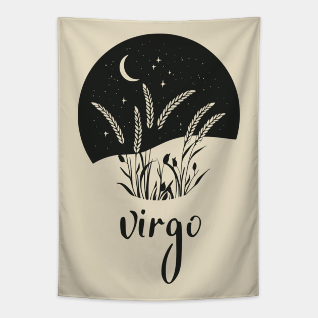 Virgo Zodiac Sign Starry Wheat Artwork Tapestry by TuncGK