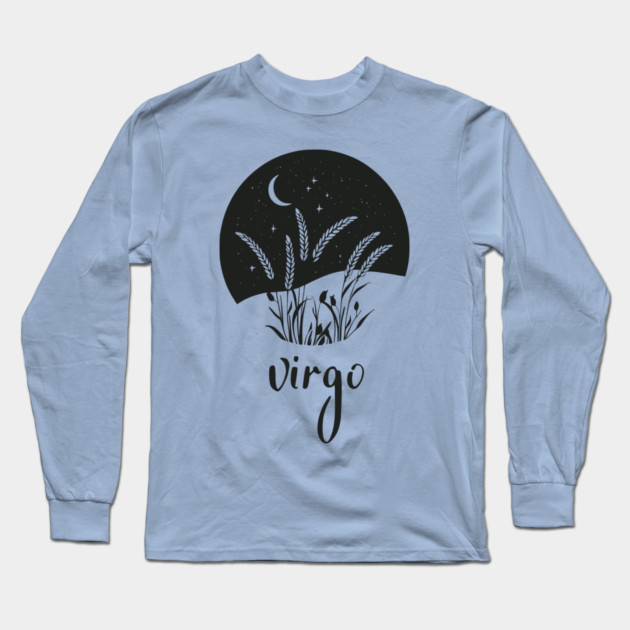 Virgo Zodiac Sign Starry Wheat Artwork Long Sleeve T-Shirt by TuncGK