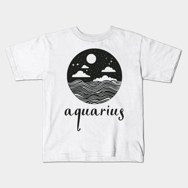 Aquarius Zodiac Sign Cosmic Waves Art Kids T-Shirt by TuncGK