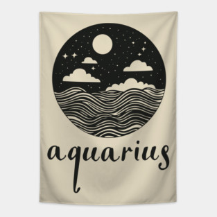 Aquarius Zodiac Sign Cosmic Waves Art Tapestry