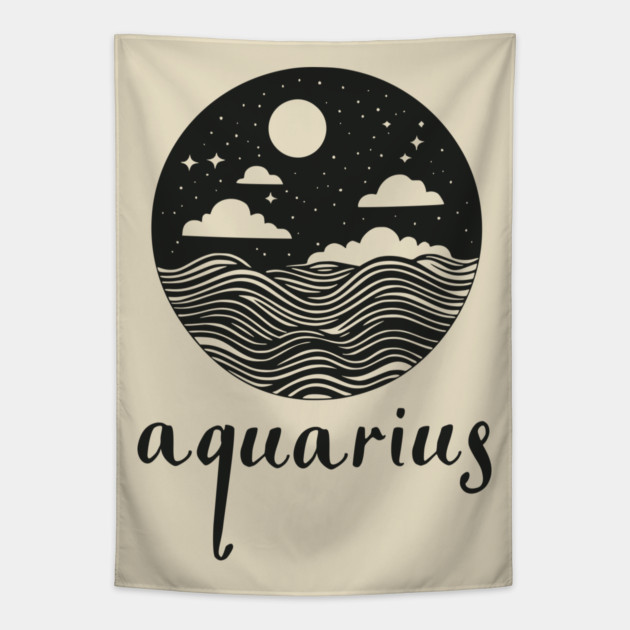 Aquarius Zodiac Sign Cosmic Waves Art Tapestry by TuncGK