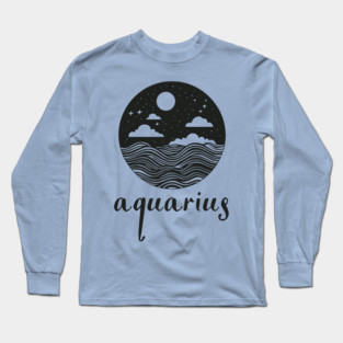 Aquarius Zodiac Sign Cosmic Waves Art Long Sleeve T-Shirt