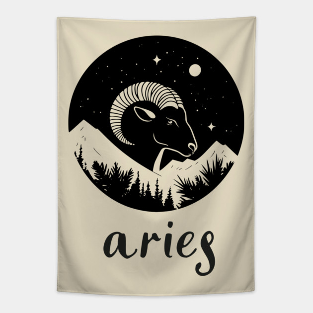 Aries Zodiac Sign Fiery Ram Artwork Tapestry by TuncGK