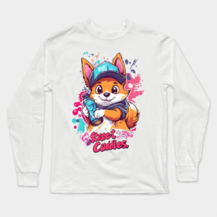 Graffiti Corgi - Urban Cute Dog Art with Spray Paint Style Long Sleeve T-Shirt