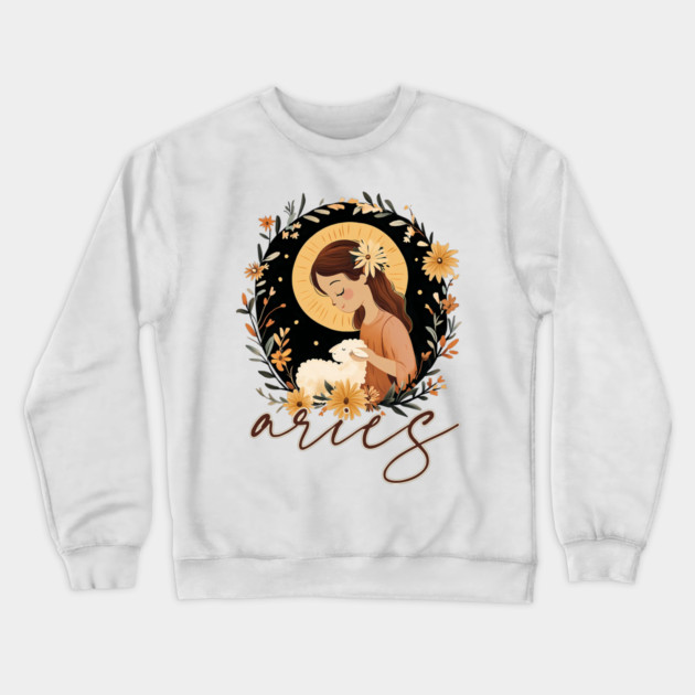 ♈ Bold & Fearless | Boho Aries Zodiac Art Crewneck Sweatshirt by TuncGK
