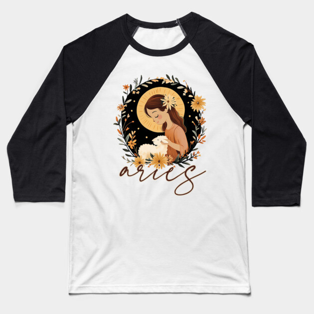 ♈ Bold & Fearless | Boho Aries Zodiac Art Baseball T-Shirt by TuncGK