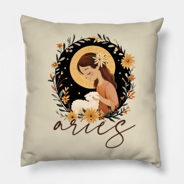 ♈ Bold & Fearless | Boho Aries Zodiac Art Pillow by TuncGK