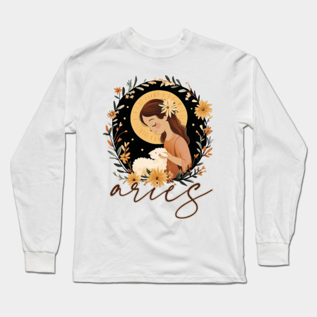 ♈ Bold & Fearless | Boho Aries Zodiac Art Long Sleeve T-Shirt by TuncGK