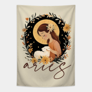 ♈ Bold & Fearless | Boho Aries Zodiac Art Tapestry