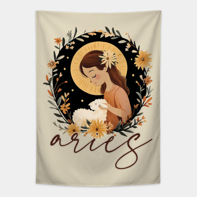 ♈ Bold & Fearless | Boho Aries Zodiac Art Tapestry by TuncGK