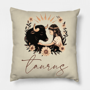 ♉ Grounded & Elegant | Boho Taurus Zodiac Art Pillow