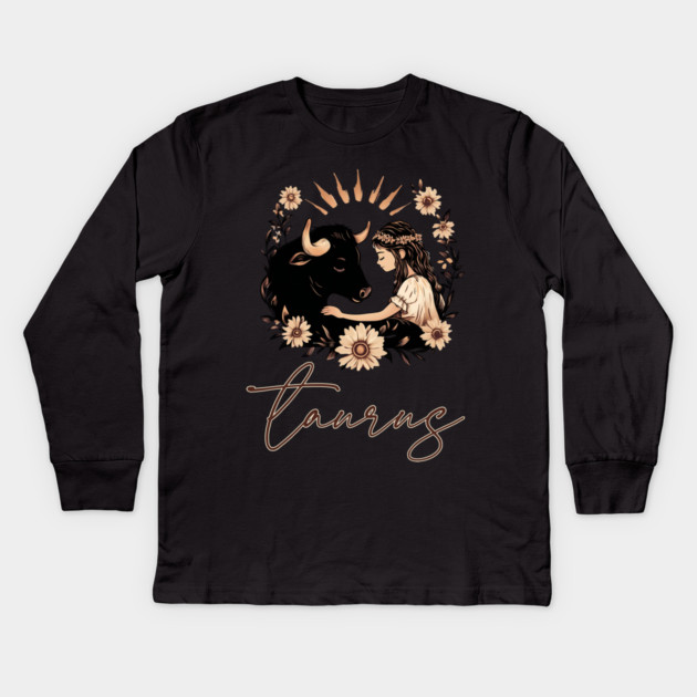 ♉ Grounded & Elegant | Boho Taurus Zodiac Art Kids Long Sleeve T-Shirt by TuncGK