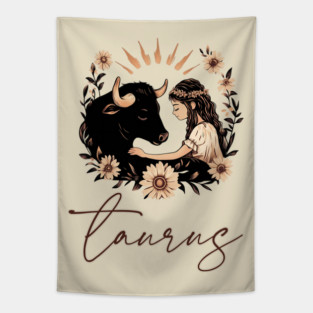 ♉ Grounded & Elegant | Boho Taurus Zodiac Art Tapestry