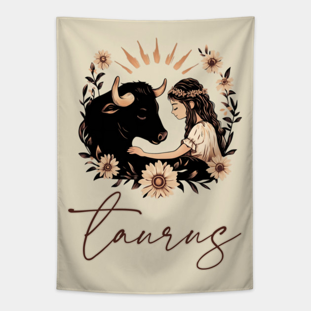 ♉ Grounded & Elegant | Boho Taurus Zodiac Art Tapestry by TuncGK
