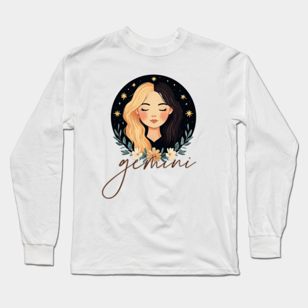 ♊ Playful & Witty | Celestial Gemini Zodiac Art Long Sleeve T-Shirt by TuncGK
