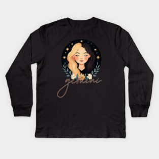 ♊ Playful & Witty | Celestial Gemini Zodiac Art Kids Long Sleeve T-Shirt