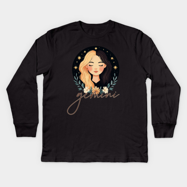 ♊ Playful & Witty | Celestial Gemini Zodiac Art Kids Long Sleeve T-Shirt by TuncGK