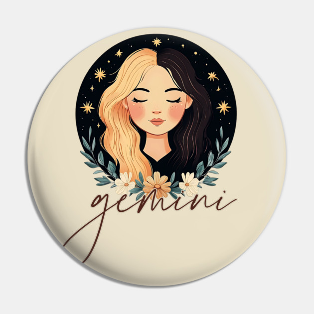 ♊ Playful & Witty | Celestial Gemini Zodiac Art Pin by TuncGK