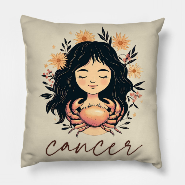 ♋ Intuitive & Nurturing | Dreamy Cancer Zodiac Art Pillow by TuncGK