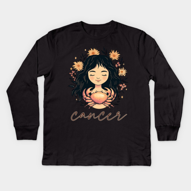 ♋ Intuitive & Nurturing | Dreamy Cancer Zodiac Art Kids Long Sleeve T-Shirt by TuncGK