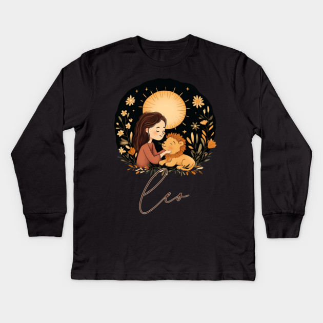 ♌ Radiant & Confident | Bohemian Leo Zodiac Art Kids Long Sleeve T-Shirt by TuncGK