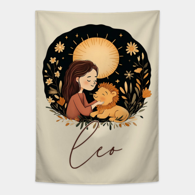 ♌ Radiant & Confident | Bohemian Leo Zodiac Art Tapestry by TuncGK