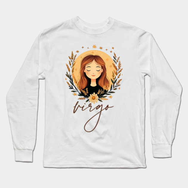 ♍ Wise & Graceful | Minimalist Virgo Zodiac Art Long Sleeve T-Shirt by TuncGK