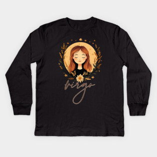 ♍ Wise & Graceful | Minimalist Virgo Zodiac Art Kids Long Sleeve T-Shirt