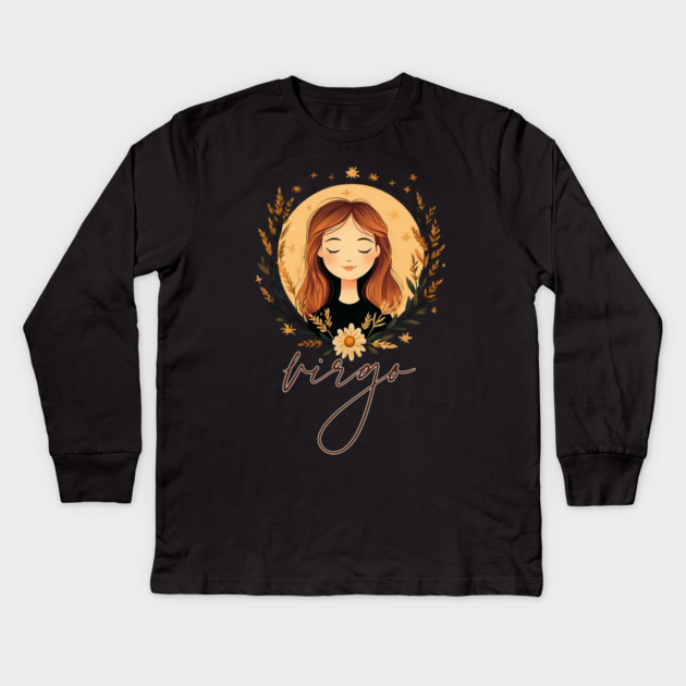 ♍ Wise & Graceful | Minimalist Virgo Zodiac Art Kids Long Sleeve T-Shirt by TuncGK