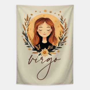 ♍ Wise & Graceful | Minimalist Virgo Zodiac Art Tapestry