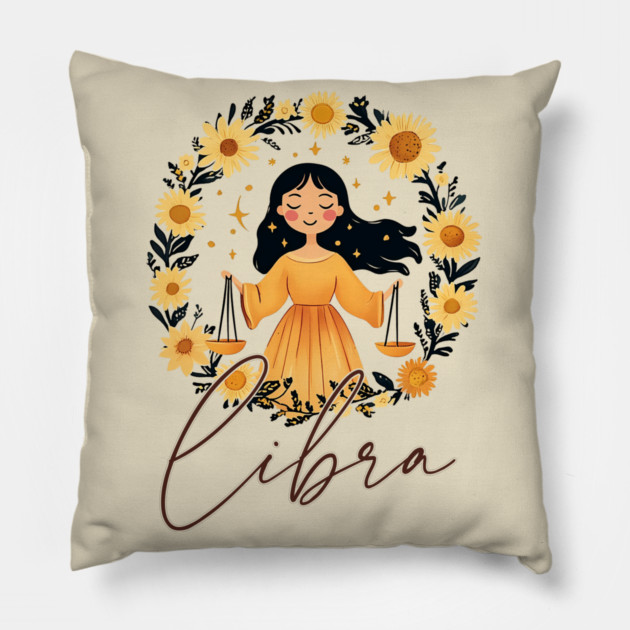 ♎ Harmonious & Charming | Boho Libra Zodiac Art Pillow by TuncGK