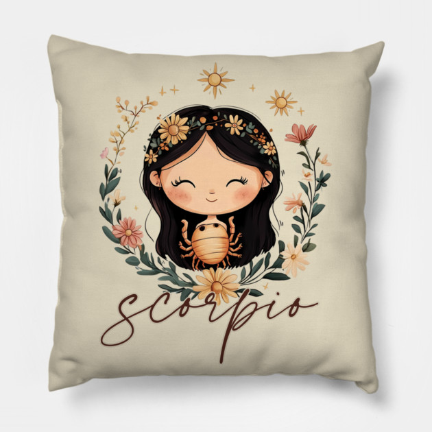 ♏ Mysterious & Powerful | Celestial Scorpio Zodiac Art Pillow by TuncGK