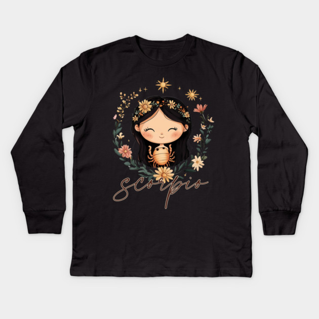 ♏ Mysterious & Powerful | Celestial Scorpio Zodiac Art Kids Long Sleeve T-Shirt by TuncGK