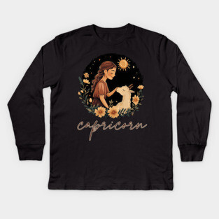 ♑ Ambitious & Wise | Minimalist Capricorn Zodiac Art Kids Long Sleeve T-Shirt