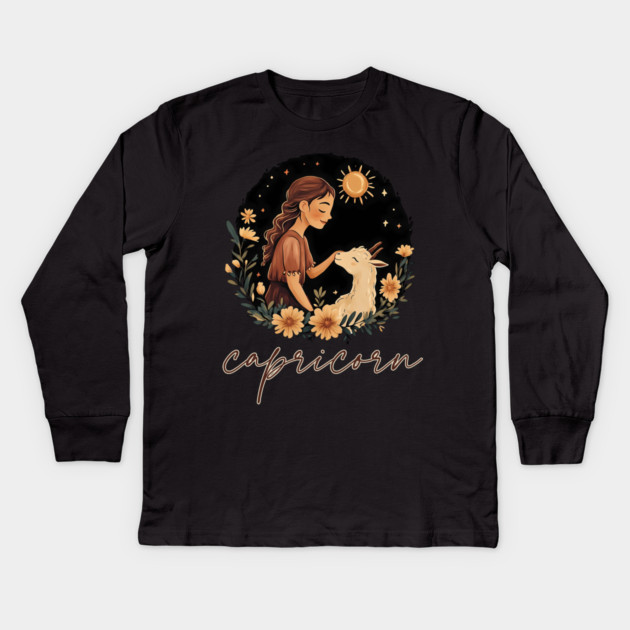 ♑ Ambitious & Wise | Minimalist Capricorn Zodiac Art Kids Long Sleeve T-Shirt by TuncGK