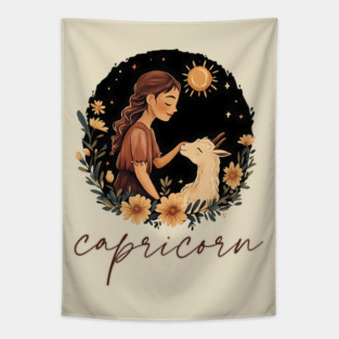 ♑ Ambitious & Wise | Minimalist Capricorn Zodiac Art Tapestry