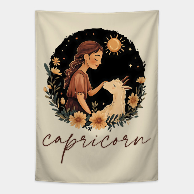 ♑ Ambitious & Wise | Minimalist Capricorn Zodiac Art Tapestry by TuncGK