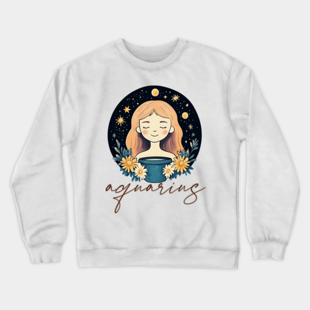 ♒ Visionary & Unique | Celestial Aquarius Zodiac Art Crewneck Sweatshirt by TuncGK